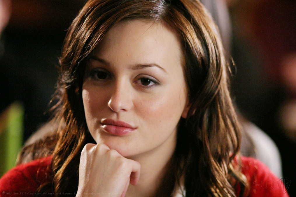 Leighton Meester in a pensive m...
